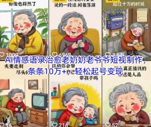 AI情感语录治愈老奶奶老爷爷短视制作,条条10万+,轻松起号变现-壹浩聊项目