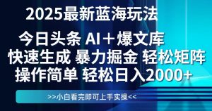 今日头条2025最新蓝海玩法，思路简单，复制粘贴，轻松实现矩阵日入2000+-壹浩聊项目