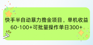 快手半自动暴力撸金项目,单机收益60-100+可批量操作单日300+-壹浩聊项目