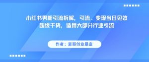 小红书男粉引流拆解，引流、变现当日见效超级干货，适用大部分行业引流-壹浩聊项目