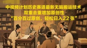 中视频计划历史赛道最新无脑搬运技术,双重去重增加原创性,百分百过原创,轻松日入2张-壹浩聊项目