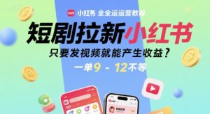 短剧拉新小红书全运营教程,只要发视频就能产生收益,一单9-12不等-壹浩聊项目