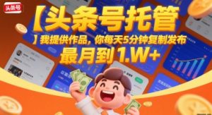 【头条号托管 】我提供作品,你每天5分钟复制发布,最高月入1W+【揭秘】-壹浩聊项目