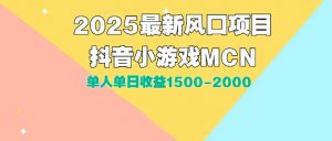 DY小游戏MCN广告2025最新打法单人单日收益1500-2000背靠大平台新手小白…-壹浩聊项目