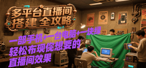 多平台直播间搭建全攻略，一部手机+一台电脑+一块绿布轻松实现你想要的直播间效果-壹浩聊项目