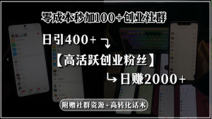 零成本秒加100+创业社群,日引400+高活跃创业粉丝,日赚2000+,附赠社…-壹浩聊项目