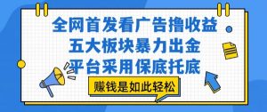 全网首发看广告撸收益,五大板块暴力出金,平台采用保底托底,挣钱是如此轻松作【揭秘】-壹浩聊项目
