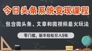 今日头条AI玩法系统课程,最新前沿变现玩法拆解,零门槛,新手轻松日入5张-壹浩聊项目