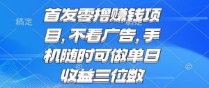 首发零撸挣钱项目 不看广告 手机随时可做 单日收益三位数【揭秘】-壹浩聊项目