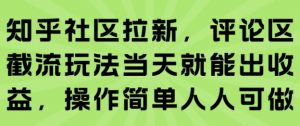 知乎社区拉新，评论区截流玩法当天就能出收益，操作简单人人可做-壹浩聊项目