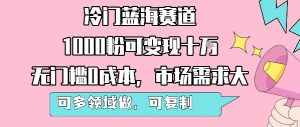 冷门蓝海赛道，1000粉可变现十W，无门槛0成本，市场需求大，可多领域做，可复制性强-壹浩聊项目
