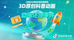 自制3D原创科普动画教程，动画还原事件，抖音最新热门赛道，可过伙伴计划-壹浩聊项目