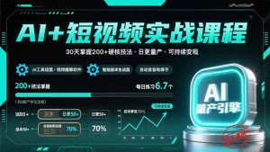 AI+短视频实战课程:30天掌握200+硬核技法,实现日更量产可持续变现-壹浩聊项目