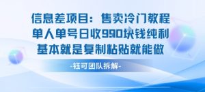 信息差项目：售卖冷门教程单人单号日收9张纯利基本就是复制粘贴就能做-壹浩聊项目