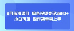 8月AI蓝海项目，单条视频变现1k+ 小白可玩 操作简单易上手-壹浩聊项目