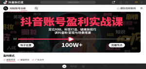 抖音账号盈利实战课,定位对标、标签打造、破播放技巧,讲涨粉变现与场景搭建-壹浩聊项目