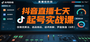 抖音直播七天起号实战课:含推流算法、选品排品、话术拆解、罗盘复盘(8月)-壹浩聊项目