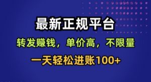 最新正规平台，转发賺钱，单价高，不限量，一天轻松进账100+【揭秘】-壹浩聊项目