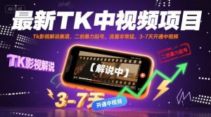 最新TK中视频项目,Tk影视解说赛道,搬运二创暴力起号,流量非常猛,3-7天开通中视频-壹浩聊项目