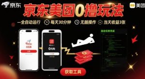 京东美团平台最新0撸玩法，全自动挂G，每天30分钟，无脑操作，当天收益3张【揭秘】-壹浩聊项目
