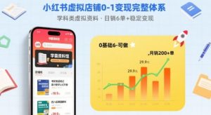 小红书虚拟店铺0-1变现完整体系:卖学科类虚拟资料,一天6张+,很稳定【已完结】-壹浩聊项目