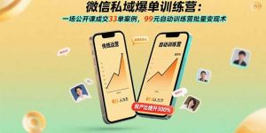 微信私域爆单训练营:一场公开课成交33单案例,99元自动训练营批量变现术-壹浩聊项目