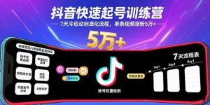 抖音快速起号训练营,7天冷启动标准化流程,单条视频涨粉5万+-壹浩聊项目