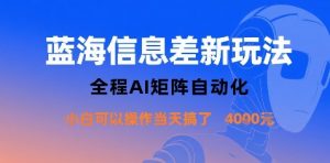蓝海信息差新玩法,全程AI矩阵自动化小白可以操作当天搞了1k+-壹浩聊项目