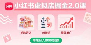 小红书虚拟店掘金2.0课,矩阵开店+AI搬运+乘风推广,单店月入8000实操-壹浩聊项目