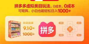 拼多多虚拟类目玩法,0成本,可矩阵,小白也能轻松日入1000+-壹浩聊项目