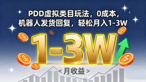 PDD虚拟类目玩法，0成本，机器人发货回复，轻松月入1-3W-壹浩聊项目