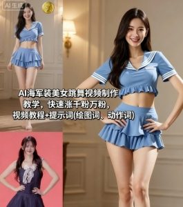AI海军装美女跳舞视频制作教学,快速涨千粉万粉,视频教程+提示词(绘图词、动作词)-壹浩聊项目