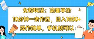 女粉玩法:高客单价,10分钟一条作品,日入1k+操作简单,手机就可以-壹浩聊项目