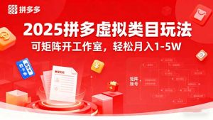 2025拼多多虚拟类目玩法,可矩阵开工作室,轻松月入1-5W-壹浩聊项目