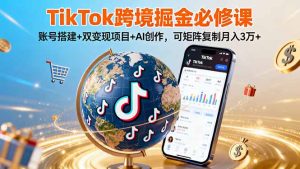 TikTo跨境掘金必修课,账号搭建+双变现项目+AI创作,可矩阵复制月入3万+-壹浩聊项目