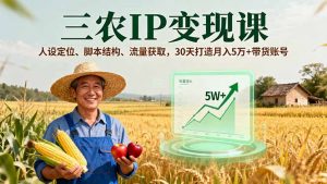 三农IP变现课,人设定位、脚本结构、流量获取,30天打造月入5万+带货账号-壹浩聊项目