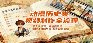 动漫历史类视频制作全流程,学文案撰写、分镜提示词,掌握动漫图生成+抠图配音剪辑-壹浩聊项目