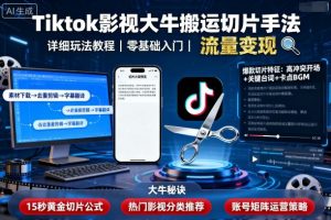 Tiktok影视大牛搬运切片手法，详细玩法教程-壹浩聊项目
