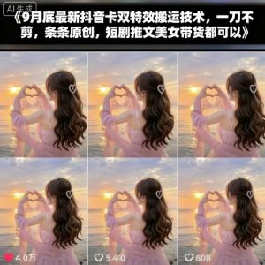 9月底最新抖音卡双特效搬运技术，一刀不剪，条条原创，短剧推文美女带货都可以-壹浩聊项目