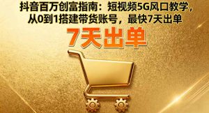 抖音百万创富指南：短视频5G风口教学，从0到1搭建带货账号，最快7天出单-壹浩聊项目