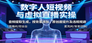 数字人短视频与虚拟直播实操,音频提取生成,背景添加,原创度提升及违规规避-壹浩聊项目