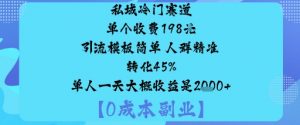 私域冷门赛道:单个收费198米引流模板简单人群精准转化45%单人一天大概收益是1k+-壹浩聊项目