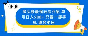 微头条最强玩法介绍一个号日入5张+只要一部手机适合小白-壹浩聊项目