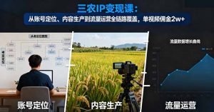 三农IP变现课:从账号定位、内容生产到流量运营全链路覆盖,单视频佣金2w+-壹浩聊项目