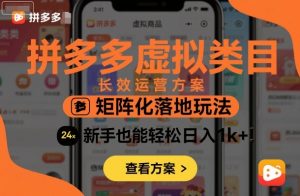 拼多多虚拟类目长效运营方案:矩阵化落地玩法,新手也能轻松日入1k+-壹浩聊项目