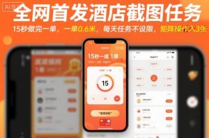 全网首发酒店截图任务,15秒做完一单,一单0.6米,每天任务不设限,矩阵操作日入3张【揭秘】-壹浩聊项目