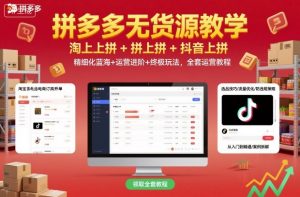 拼多多无货源教学,淘上拼+拼上拼+抖上拼,精细化蓝海+运营进阶+终极玩法,全套运营教程-壹浩聊项目