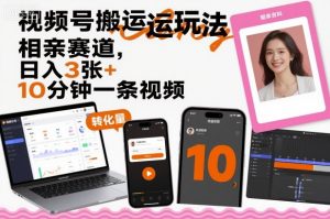 视频号搬运玩法,相亲赛道,日入3张+,10分钟一条视频-壹浩聊项目