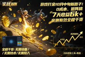 游戏打金10月中旬新路子!0成本、矩阵搞,7天收益6k+,亲测有效全程干货【揭秘】-壹浩聊项目