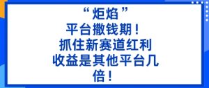 “炬焰”:平台撒钱期!抓住新赛道红利,5分钟二创内容,收益是其他平台几倍!-壹浩聊项目